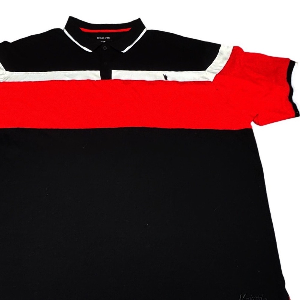 Makobi Polo Shirt Mens 5XB Cotton Stretch Colorblock Black Red Urban Streetwear